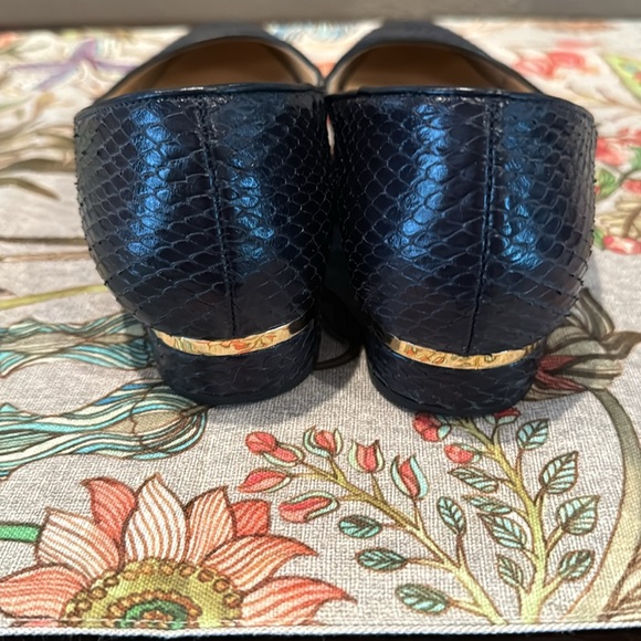 Faux Navy Snakeskin Flats with Gold Heel Accents Talbots 9M - Picture 3 of 5